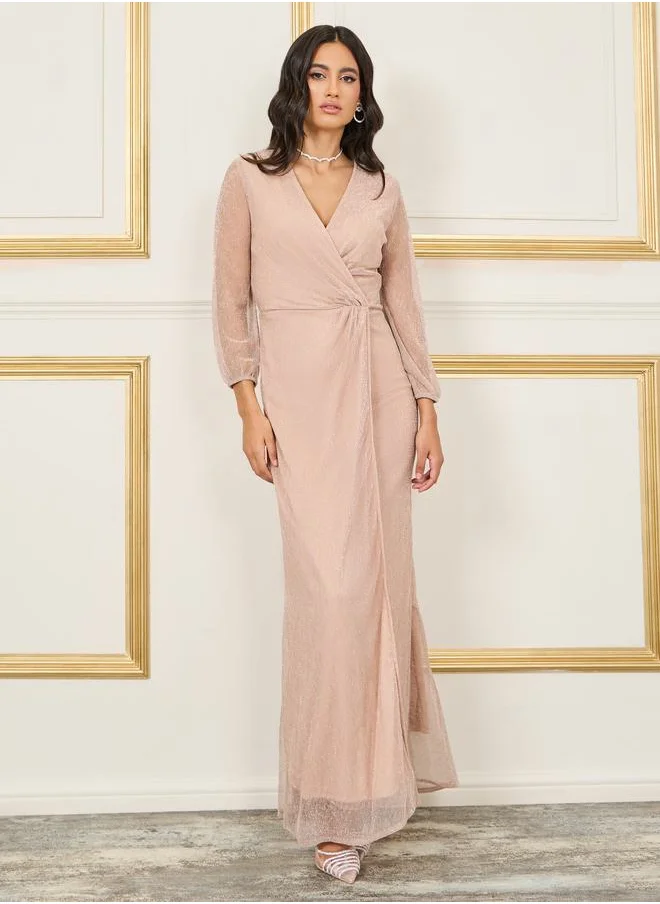 Styli Shimmer Striped Wrap Style Mermaid Dress
