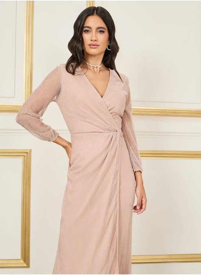 Styli Shimmer Striped Wrap Style Mermaid Dress