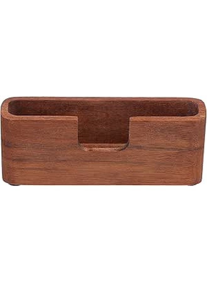 Wooden Business Card Holder Box Desktop Organizer Storage Case Coffee Color - Image 1
