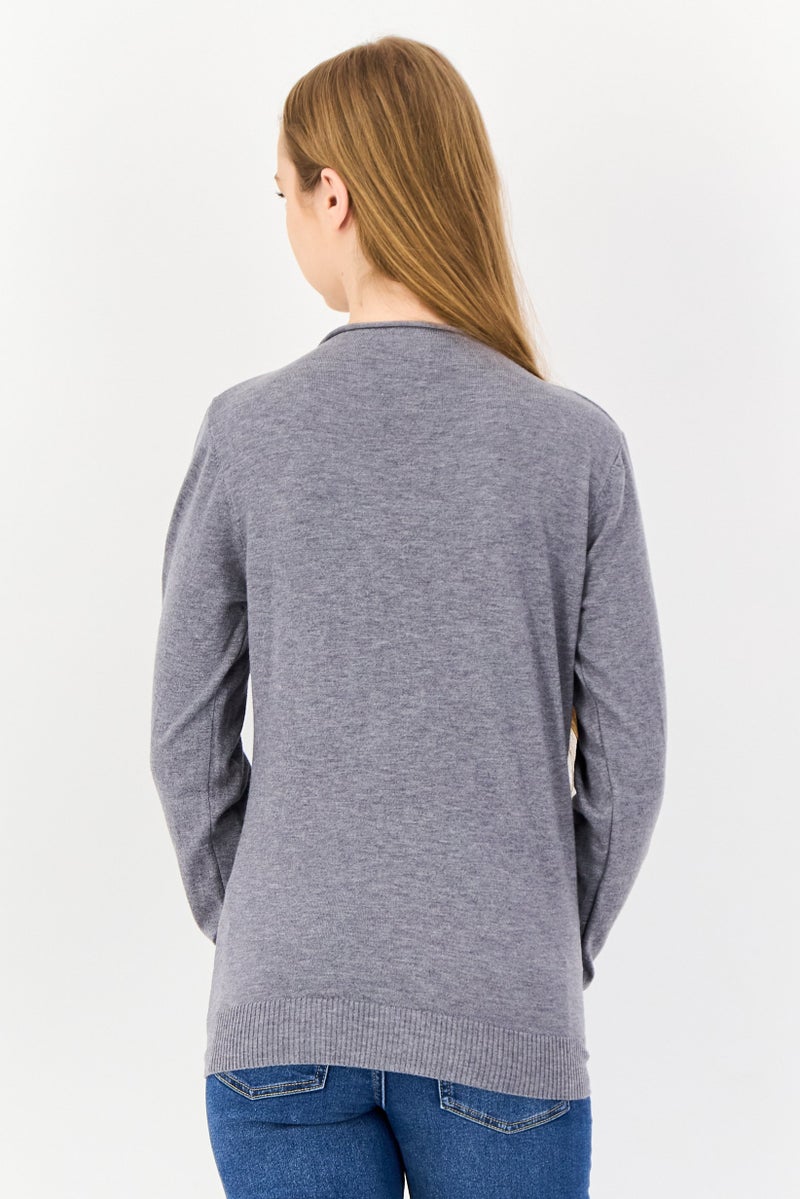 Buzz Women Mock Neck Plain Sweater, Grey - Image 4