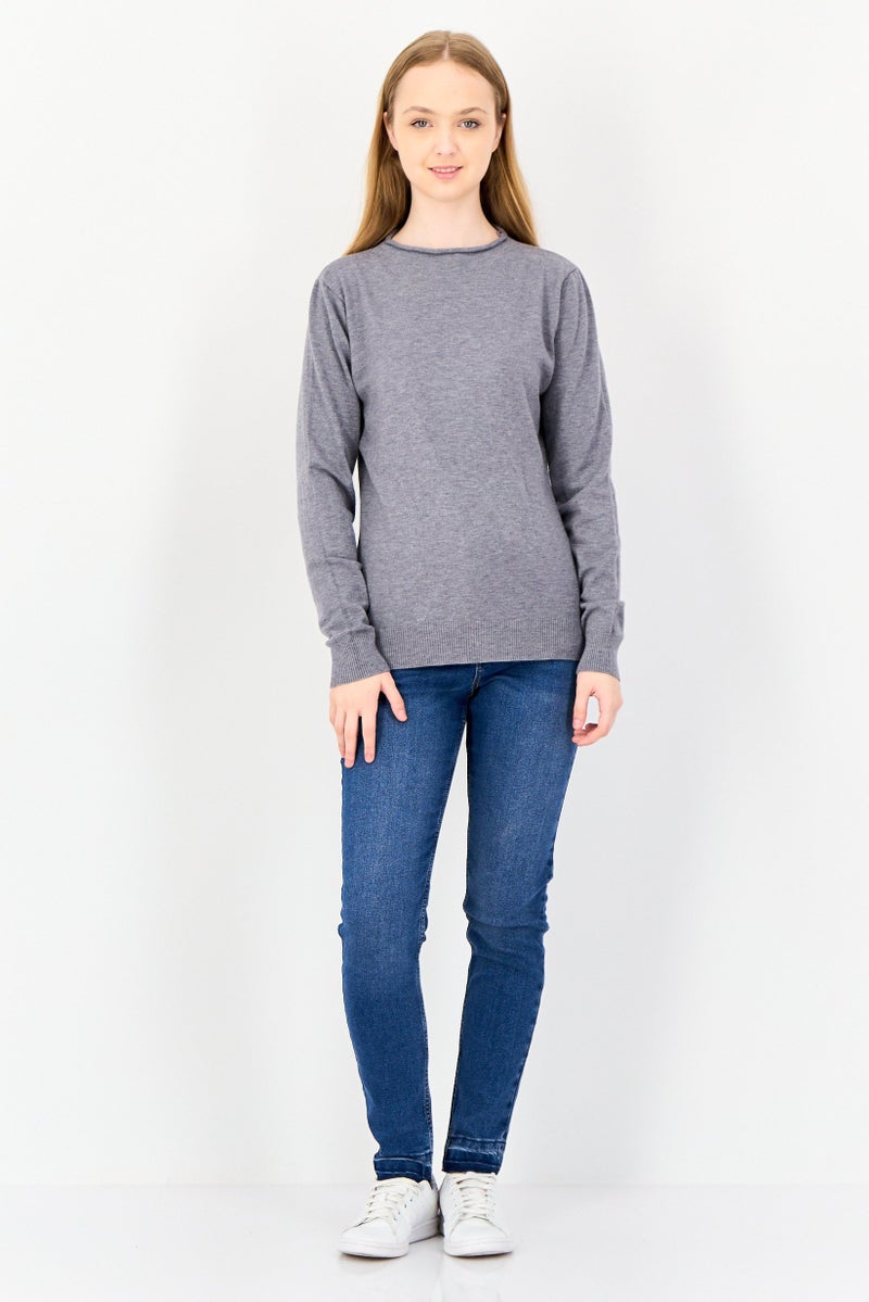 Buzz Women Mock Neck Plain Sweater, Grey - Image 2