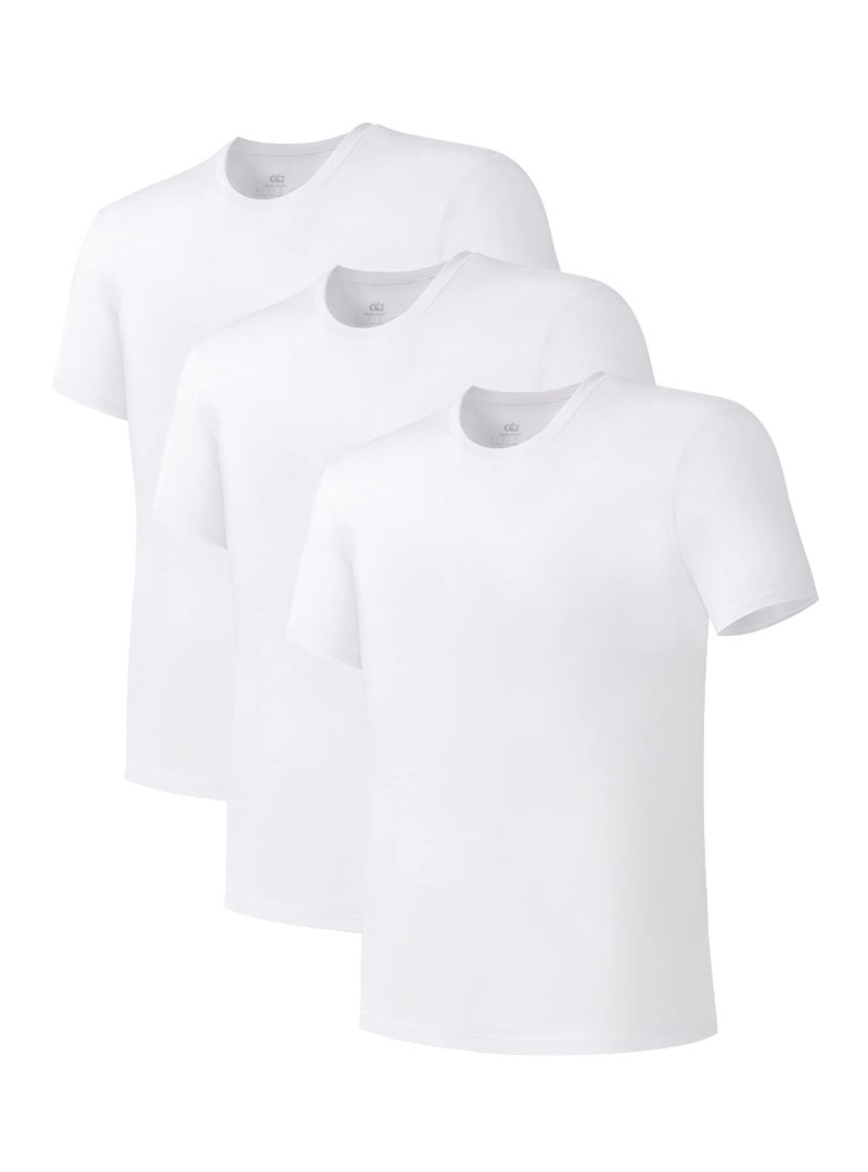 DAVID ARCHY Men's Undershirts Combed Cotton T-Shirt Soft Moisture-Wicking T-Shirts Crew Neck Tees 3 Pack (M, White) - Image 1