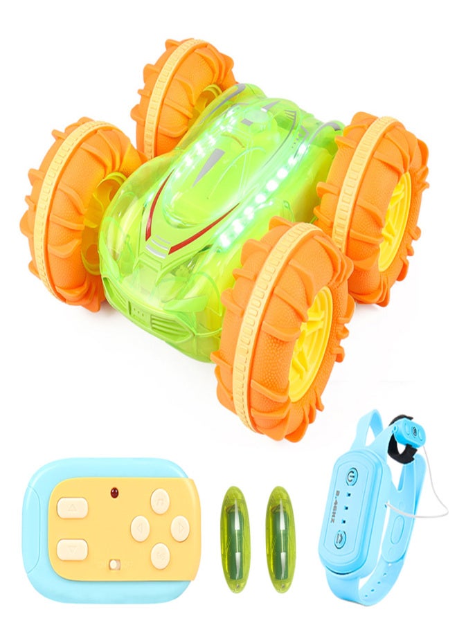 Remote Control Car, 2.4 GHz 4WD Amphibious Waterproof Stunt Car Gesture Sensing Remote Control Boat All Terrain Land Water Boat with Cool Lights 2 Batteries Gifts for Kids Boys Girls - Image 1