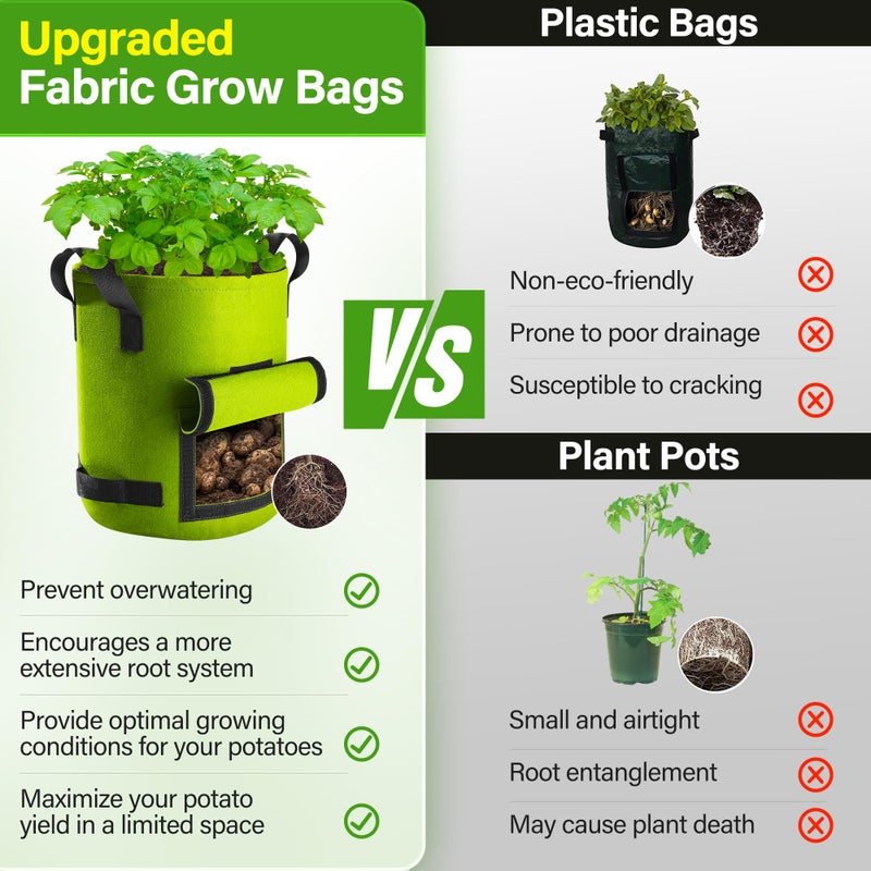 Suntee 6 Pack 10 Gallon Potato Grow Bags with Flap, Thickened Nonwoven Fabric Grow Bags for Growing Potatoes, Colorful Plant Grow Bags Pots Gardening Vegetable Potato Growing Bags with Durable Handles - Image 3