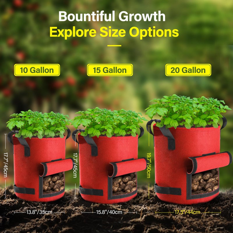 Suntee 6 Pack 10 Gallon Potato Grow Bags with Flap, Thickened Nonwoven Fabric Grow Bags for Growing Potatoes, Colorful Plant Grow Bags Pots Gardening Vegetable Potato Growing Bags with Durable Handles - Image 5
