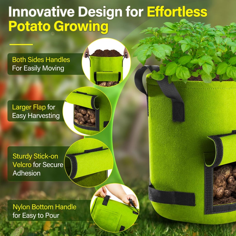 Suntee 6 Pack 10 Gallon Potato Grow Bags with Flap, Thickened Nonwoven Fabric Grow Bags for Growing Potatoes, Colorful Plant Grow Bags Pots Gardening Vegetable Potato Growing Bags with Durable Handles - Image 4