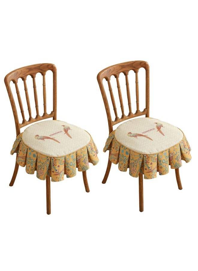 patdrea Pack of 2 Chair Cushions for Dining Chairs with Ruffled, Yellow Birds Seat Cushion with Ties,Removable,Non Slip Chair Pads Decor for Bar Stool Cushions, Indoor Kitchen Chairs, 17.7"x17.7" - Image 1