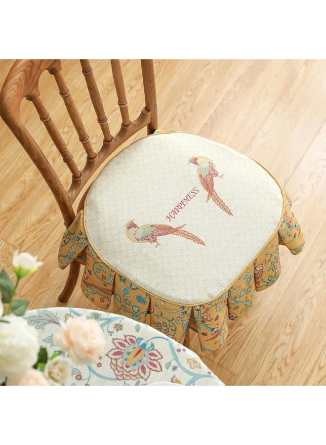 patdrea Pack of 2 Chair Cushions for Dining Chairs with Ruffled, Yellow Birds Seat Cushion with Ties,Removable,Non Slip Chair Pads Decor for Bar Stool Cushions, Indoor Kitchen Chairs, 17.7"x17.7" - Image 5