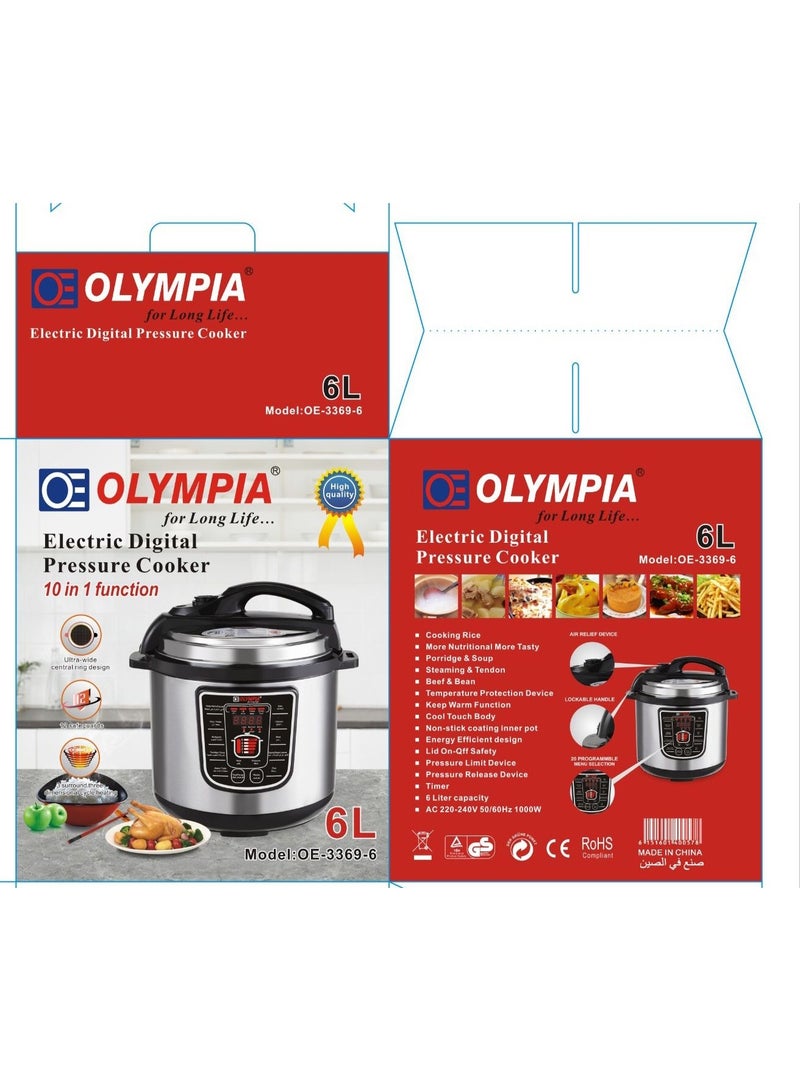 Olympia طباخ أرز رقمي كهربائي متعدد الوظائف 10 في 1 من الفولاذ المقاوم للصدأ سعة 6 لتر - Image 4