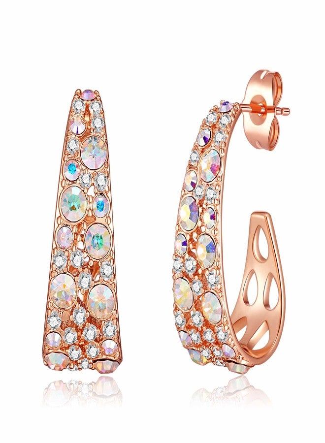 EVEVIC Stunning Multicolor Austrian Crystal Open C Hoop Earrings for Women 14K Gold Plated Hypoallergenic Trendy Jewelry Gift (Aurora Borealis) - Image 1