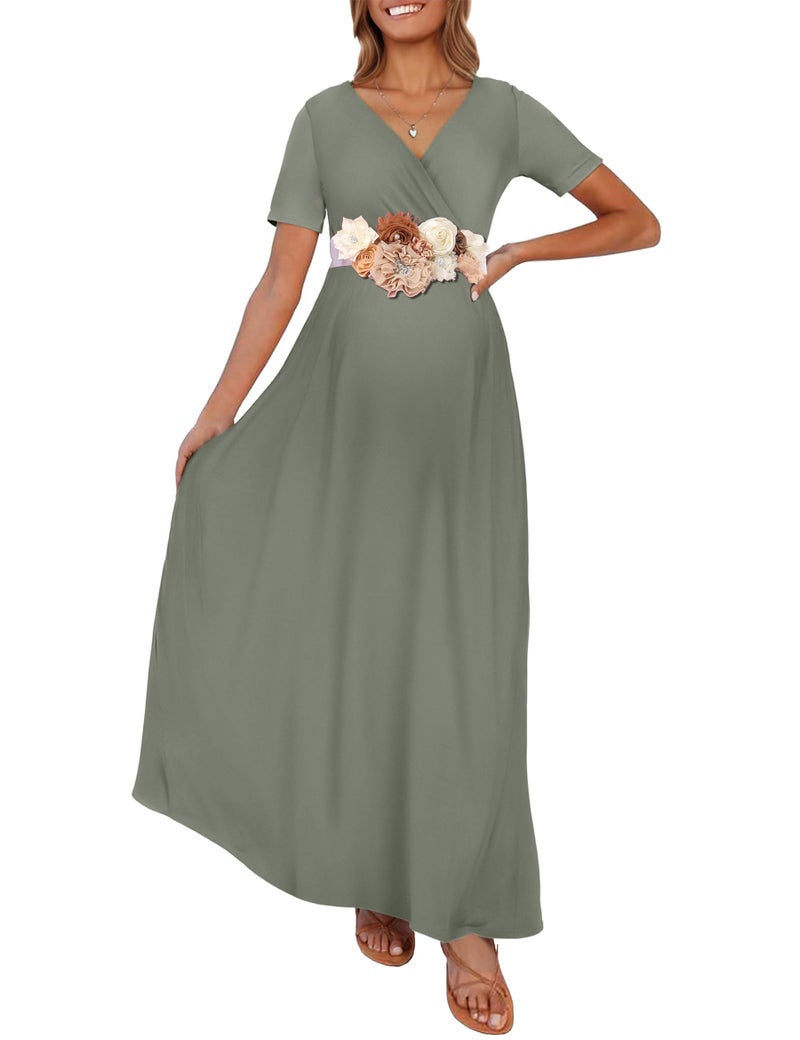 KIM S Maternity Dress for Baby Shower Photoshoot Photography Formal Dress Olive XL