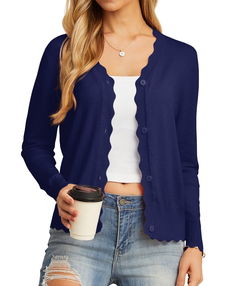 GRECERELLE Women's Long Sleeve Lightweight Cardigan Fall Knit Shrug Sweater(Navy Blue, X-Large) - Image 1