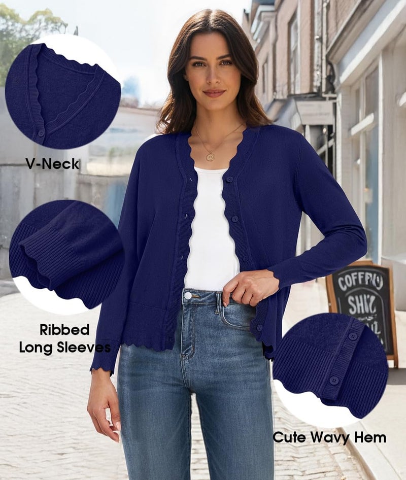 GRECERELLE Women's Long Sleeve Lightweight Cardigan Fall Knit Shrug Sweater(Navy Blue, X-Large) - Image 5