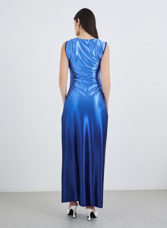 ستايلي فستان ماكسي لامع بياقة غير متماثلة - Image 5