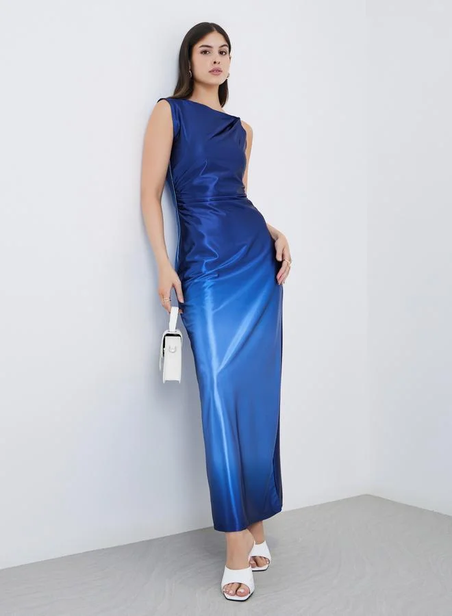ستايلي Styli Asymmetric Neck Shiny Look Maxi Dress