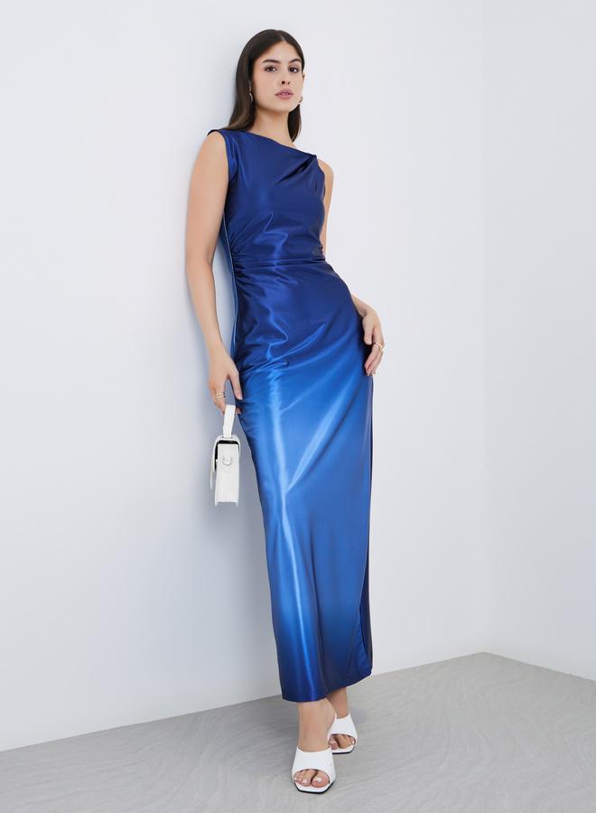 ستايلي فستان ماكسي لامع بياقة غير متماثلة - Image 1