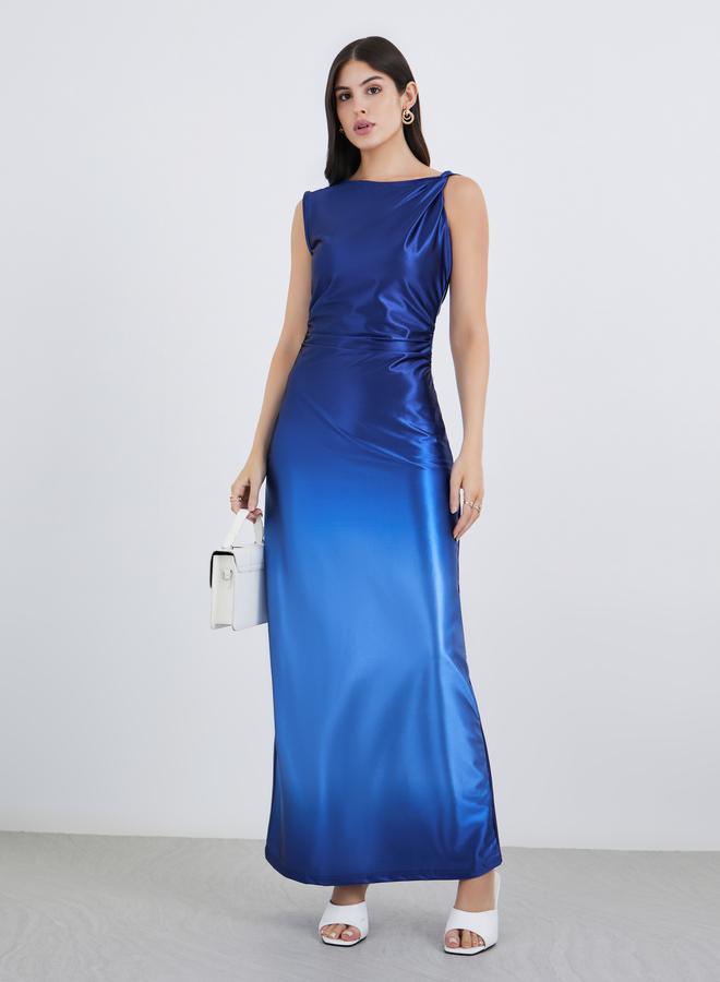 ستايلي فستان ماكسي لامع بياقة غير متماثلة - Image 2