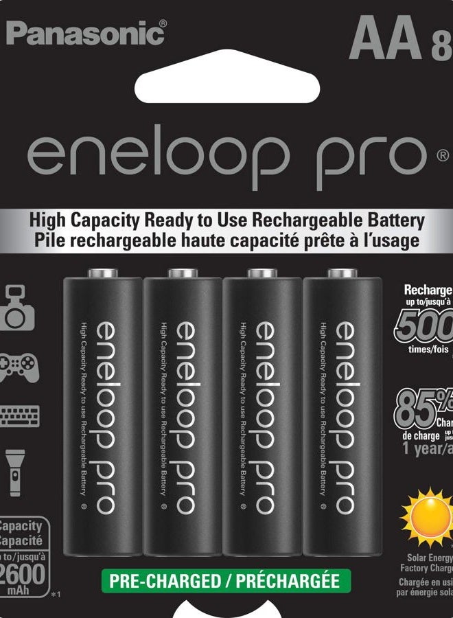 eneloop Panasonic Eneloop Pro AA High Capacity Ni-MH Pre-Charged Rechargeable Batteries, 8-Pack - Image 1