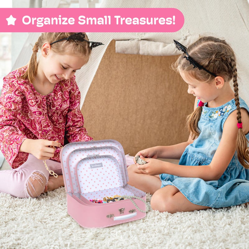 Jewelkeeper Vintage Suitcase Storage Boxes - 3 Sizes: Small (8x6x3 in), Medium (10x7x3.2 in), Large (11.5x7.5x3.75 in) - Baby Pink, Stackable, Sturdy Cardboard - Perfect for Decor, Storage, or Gifts - Image 2