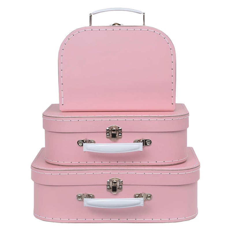 Jewelkeeper Vintage Suitcase Storage Boxes - 3 Sizes: Small (8x6x3 in), Medium (10x7x3.2 in), Large (11.5x7.5x3.75 in) - Baby Pink, Stackable, Sturdy Cardboard - Perfect for Decor, Storage, or Gifts - Image 1