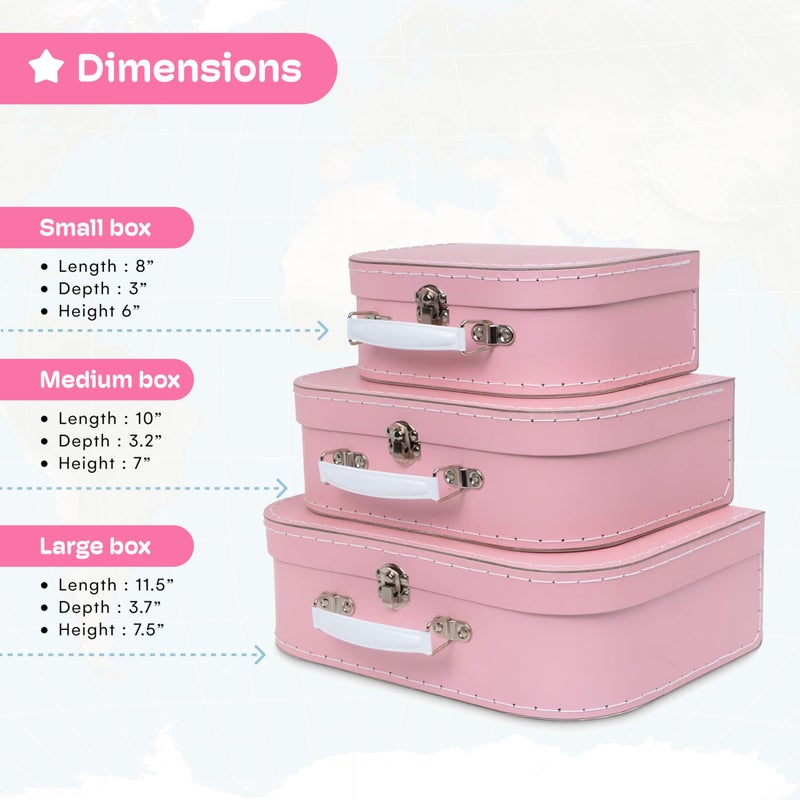 Jewelkeeper Vintage Suitcase Storage Boxes - 3 Sizes: Small (8x6x3 in), Medium (10x7x3.2 in), Large (11.5x7.5x3.75 in) - Baby Pink, Stackable, Sturdy Cardboard - Perfect for Decor, Storage, or Gifts - Image 3