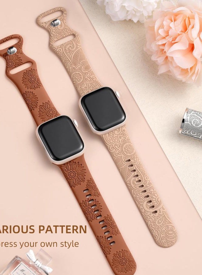 Odbeai Floral Engraved Band Compatible with Apple Watch Bands for Women 38mm 40mm 41mm 42mm 44mm 45mm 46mm 49mm,Soft Silicone Cute Pattern Sport Strap for iWatch Bands Women Series 10 9-1 SE Ultra1/2 - Image 2