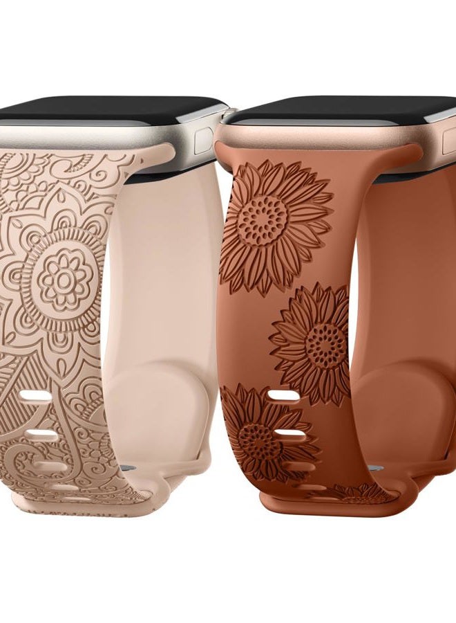 Odbeai Floral Engraved Band Compatible with Apple Watch Bands for Women 38mm 40mm 41mm 42mm 44mm 45mm 46mm 49mm,Soft Silicone Cute Pattern Sport Strap for iWatch Bands Women Series 10 9-1 SE Ultra1/2 - Image 1
