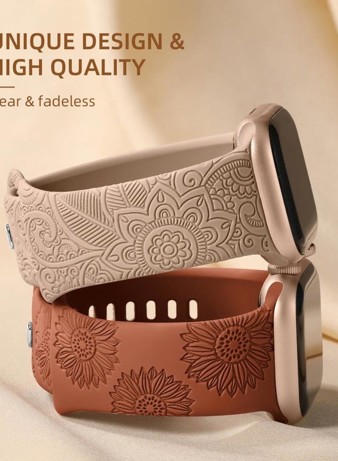 Odbeai Floral Engraved Band Compatible with Apple Watch Bands for Women 38mm 40mm 41mm 42mm 44mm 45mm 46mm 49mm,Soft Silicone Cute Pattern Sport Strap for iWatch Bands Women Series 10 9-1 SE Ultra1/2 - Image 3