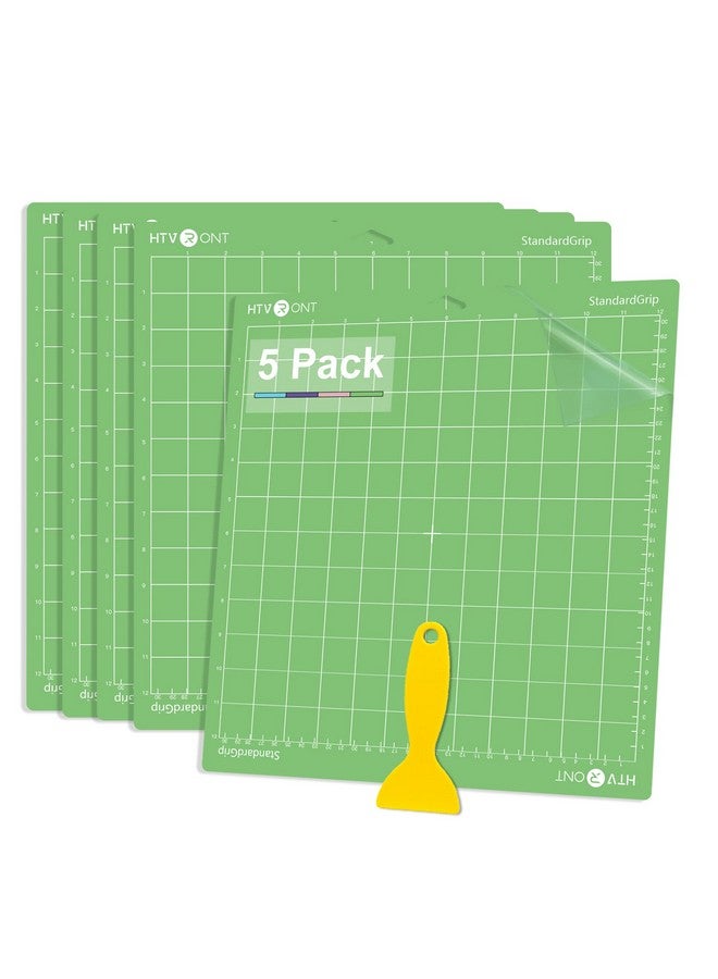 HTVRONT Standard Grip Cutting Mats For Cricut 5 Pack Cutting Mats 12X12 For Cricut Maker/Maker 3/Explore 3/Air/Air 2/One Standard Adhesive Sticky Green Cutting Mat Replacement Accessories For Cricut - Image 1