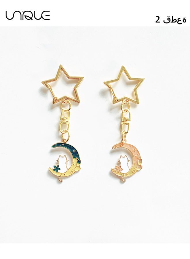 2 Piece Keychain - Couple Keychain - Dream Star Moon Keychain - Cat Pendant Keychain - Stylish and - Image 1