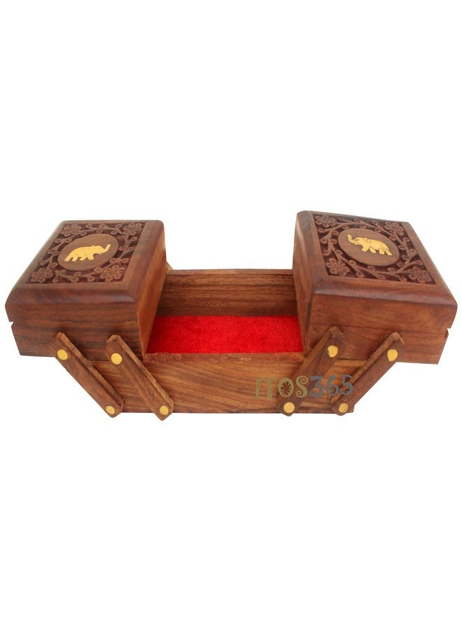ات او اس 365 صندوق مجوهرات خشبي مصنوع يدويًا من ITOS365 للنساء، منظم مجوهرات، منحوت يدويًا، تعليقة على شكل فيل، هدايا مميزة. - Image 3