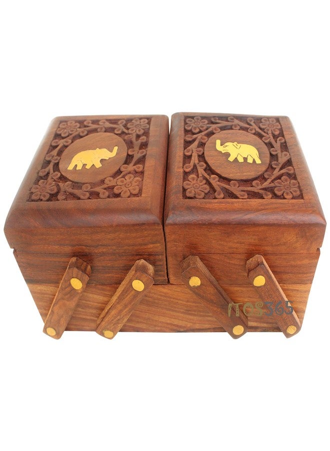 ات او اس 365 صندوق مجوهرات خشبي مصنوع يدويًا من ITOS365 للنساء، منظم مجوهرات، منحوت يدويًا، تعليقة على شكل فيل، هدايا مميزة. - Image 2