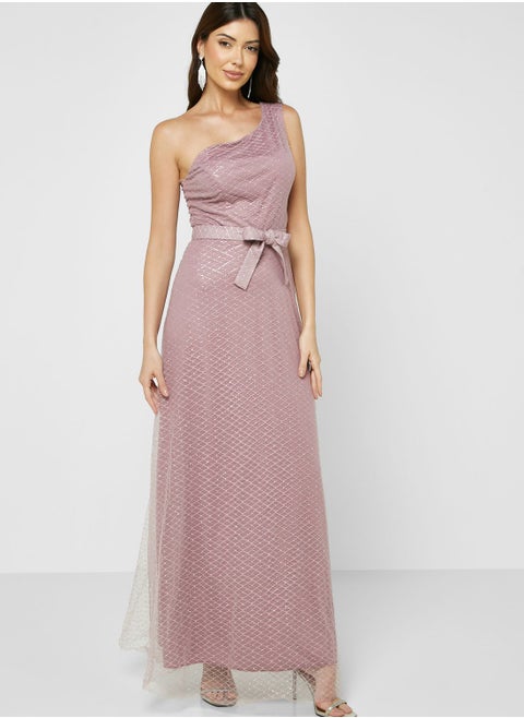 One Shoulder Shimmer Dress