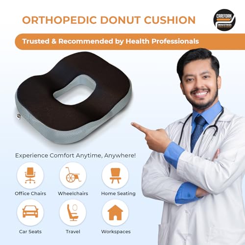 CareFoam Memory Foam Donut Pillow for Tailbone Pain-Coccyx Seat Cushion for Chair-Hemorrhoid & Piles Pillow | Orthopedic Coccyx Ring Pillow | 18 x 14 x 3 Inch | Premium Mesh Washable Outer Cover - Image 5
