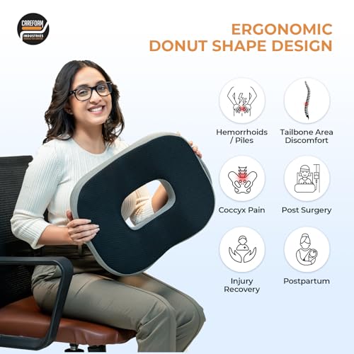 CareFoam Memory Foam Donut Pillow for Tailbone Pain-Coccyx Seat Cushion for Chair-Hemorrhoid & Piles Pillow | Orthopedic Coccyx Ring Pillow | 18 x 14 x 3 Inch | Premium Mesh Washable Outer Cover - Image 4