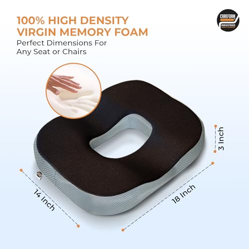 CareFoam Memory Foam Donut Pillow for Tailbone Pain-Coccyx Seat Cushion for Chair-Hemorrhoid & Piles Pillow | Orthopedic Coccyx Ring Pillow | 18 x 14 x 3 Inch | Premium Mesh Washable Outer Cover - Image 3