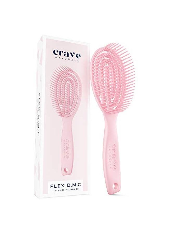 Crave Naturals - فرشاة فك تشابك الشعر Flex Dmc للكبار والصغار، فرشاة شعر دائرية مرنة لفك تشابك الشعر للشعر المجعد الطبيعي المستقيم الرطب أو الجاف، وردية مستديرة - Image 1