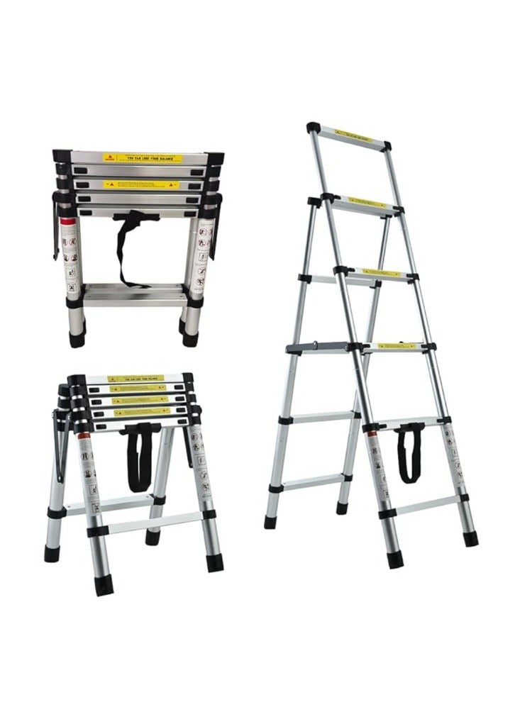BIG MAX 5-Step Telescoping Ladder, 1.7m Aluminum Lightweight Extension Ladder with 2 Triangle Stabilizers, Heavy Duty 330lbs Max Capacity, Multi-Purpose Collapsible Ladder for RV or Outdoor Work - Image 1