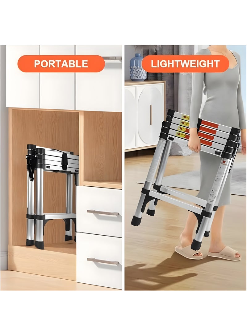 BIG MAX 5-Step Telescoping Ladder, 1.7m Aluminum Lightweight Extension Ladder with 2 Triangle Stabilizers, Heavy Duty 330lbs Max Capacity, Multi-Purpose Collapsible Ladder for RV or Outdoor Work - Image 4