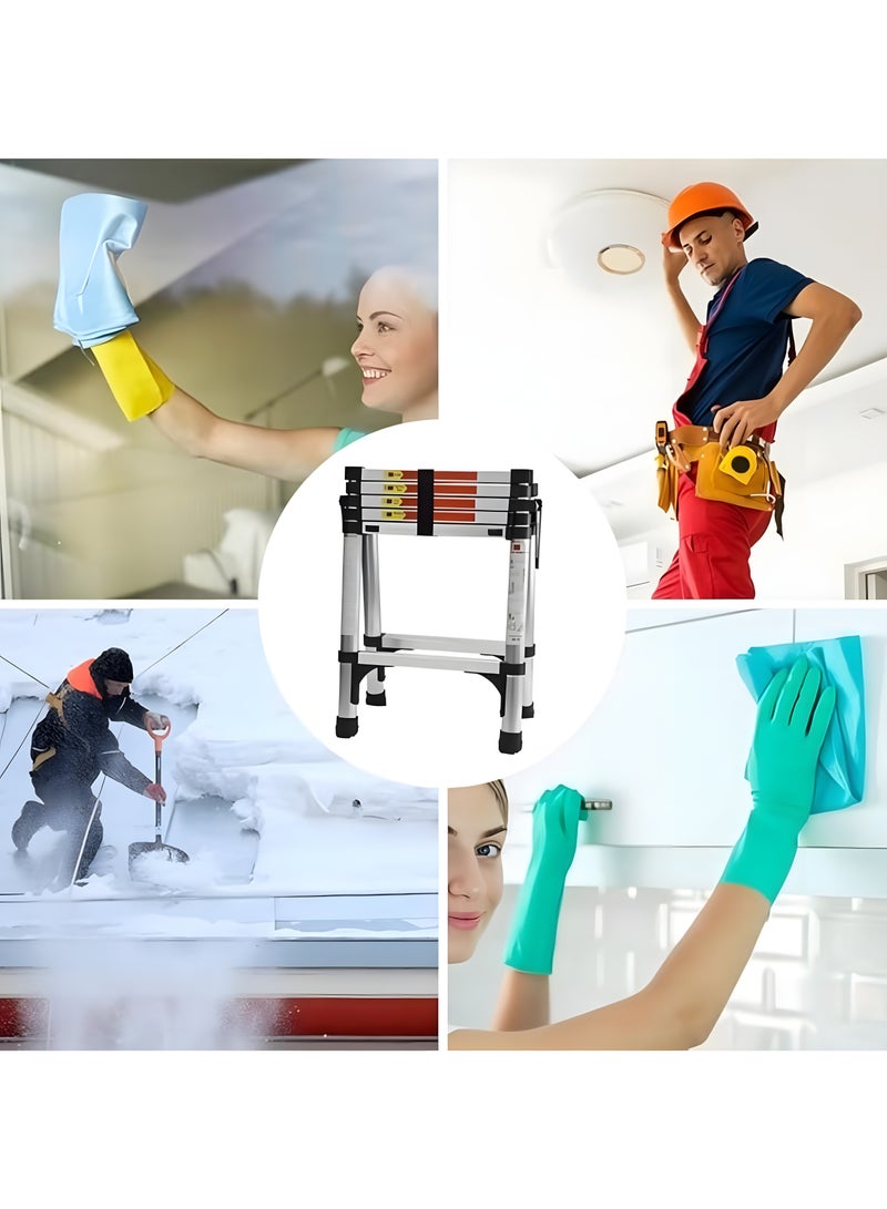 BIG MAX 5-Step Telescoping Ladder, 1.7m Aluminum Lightweight Extension Ladder with 2 Triangle Stabilizers, Heavy Duty 330lbs Max Capacity, Multi-Purpose Collapsible Ladder for RV or Outdoor Work - Image 5