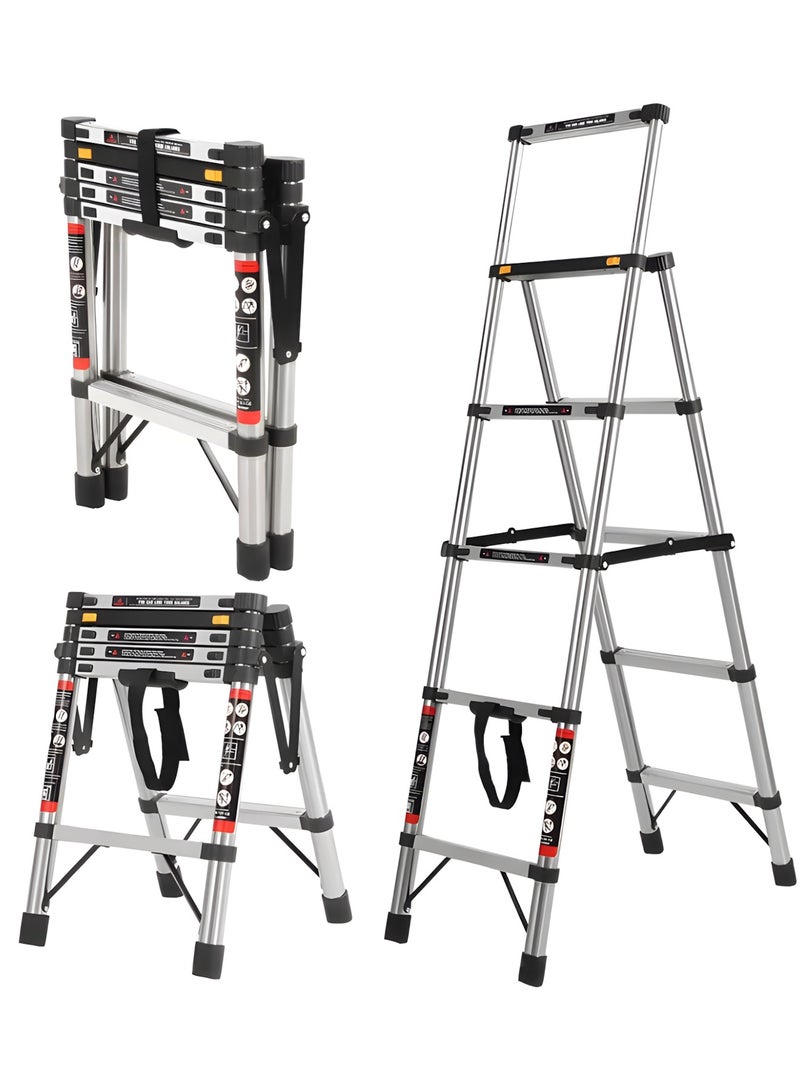 BIG MAX 5-Step Telescoping Ladder, 1.66m Aluminum Lightweight Extension Ladder with 2 Triangle Stabilizers, Heavy Duty 330lbs Max Capacity, Multi-Purpose Collapsible Ladder for RV or Outdoor Work - Image 1