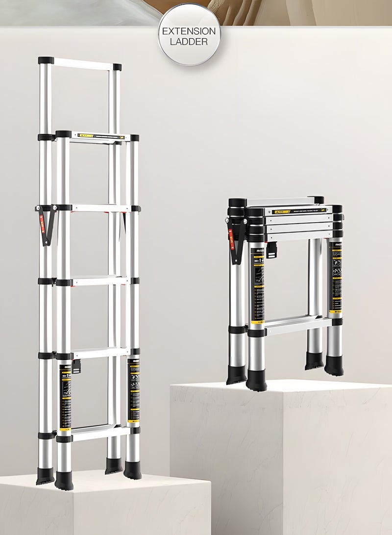 BIG MAX 5-Step Telescoping Ladder, 1.66m Aluminum Lightweight Extension Ladder with 2 Triangle Stabilizers, Heavy Duty 330lbs Max Capacity, Multi-Purpose Collapsible Ladder for RV or Outdoor Work - Image 2