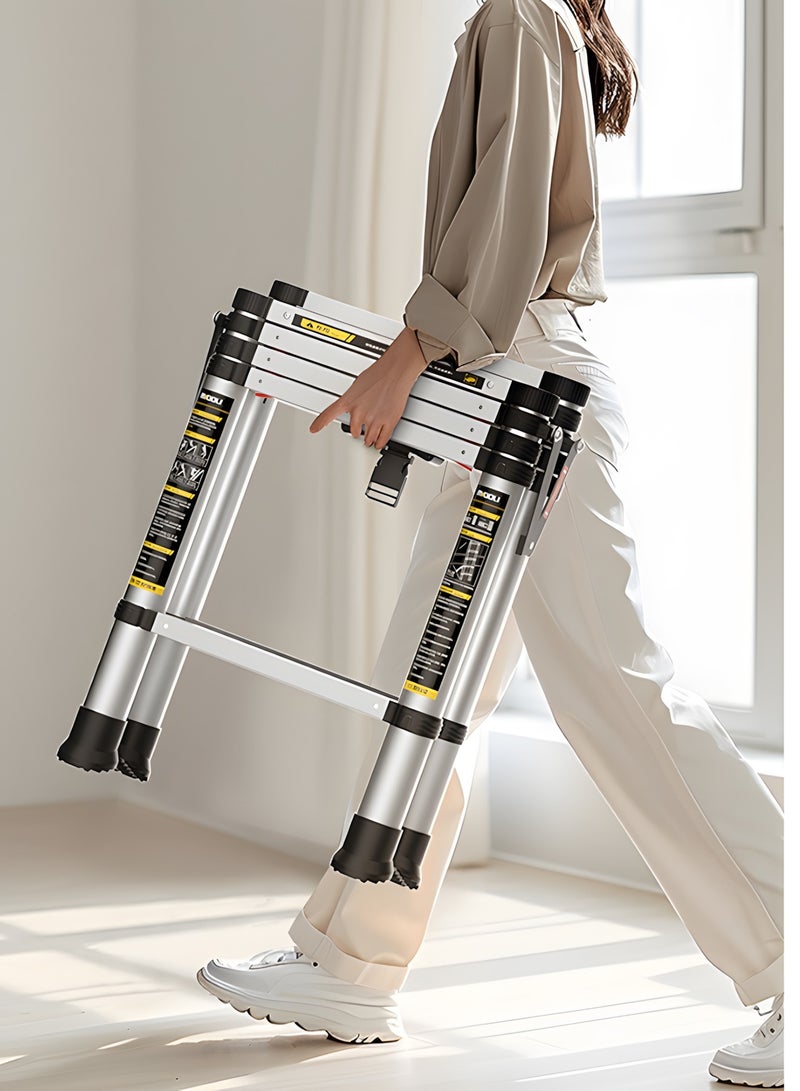 BIG MAX 5-Step Telescoping Ladder, 1.66m Aluminum Lightweight Extension Ladder with 2 Triangle Stabilizers, Heavy Duty 330lbs Max Capacity, Multi-Purpose Collapsible Ladder for RV or Outdoor Work - Image 3