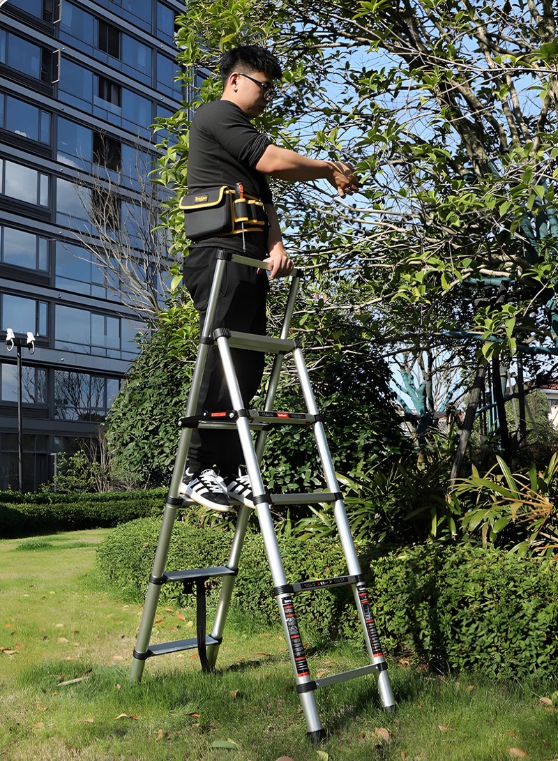 BIG MAX 5-Step Telescoping Ladder, 1.66m Aluminum Lightweight Extension Ladder with 2 Triangle Stabilizers, Heavy Duty 330lbs Max Capacity, Multi-Purpose Collapsible Ladder for RV or Outdoor Work - Image 4