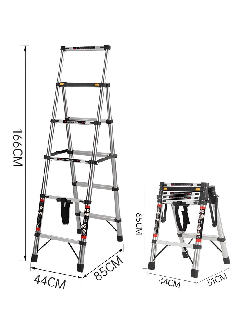 BIG MAX 5-Step Telescoping Ladder, 1.66m Aluminum Lightweight Extension Ladder with 2 Triangle Stabilizers, Heavy Duty 330lbs Max Capacity, Multi-Purpose Collapsible Ladder for RV or Outdoor Work - Image 5