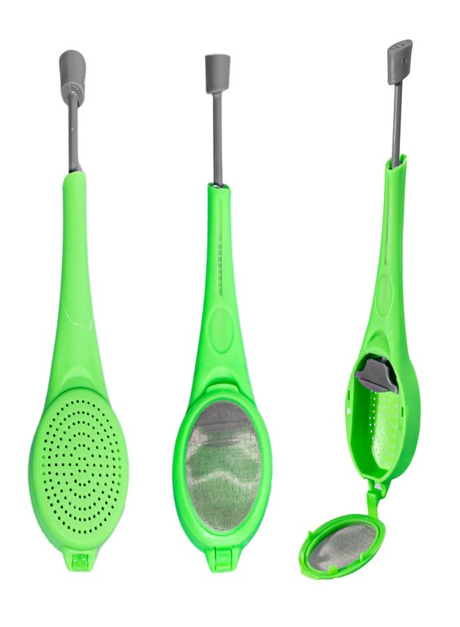 VEIREN 3 Pieces Long-Handled Tea Filters Plastic Tea Infuser Fime Mesh with Built-in plunger Reusable Two Sides Strainers for Loose Tea/Coffee/Tea Bag/Herbal/Spice Portable Teaware Accessories, Green - Image 1
