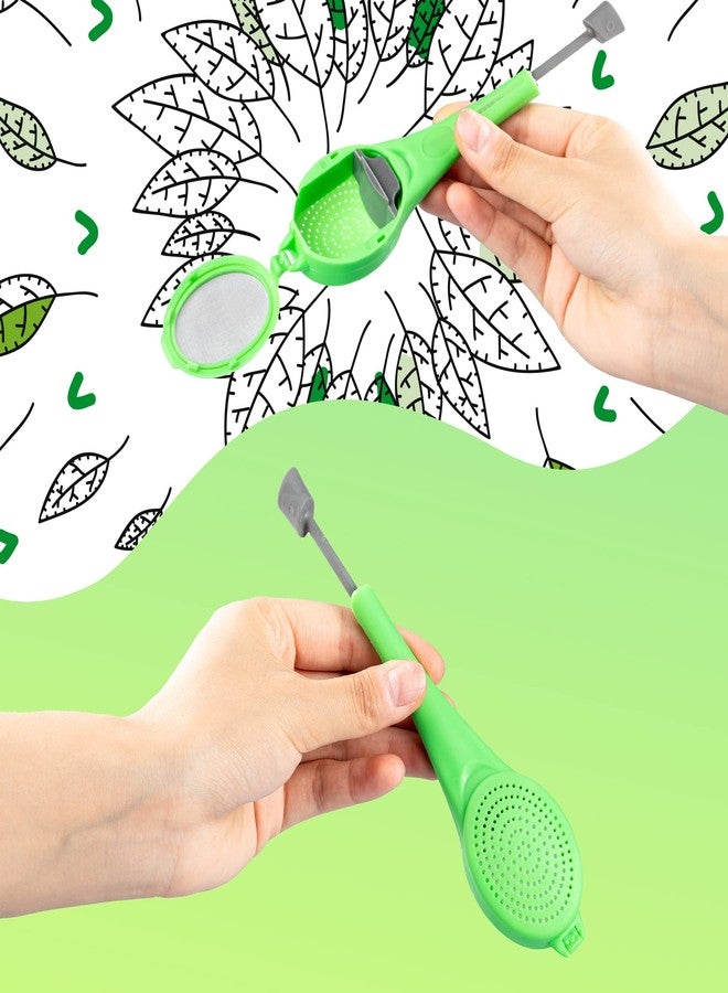 VEIREN 3 Pieces Long-Handled Tea Filters Plastic Tea Infuser Fime Mesh with Built-in plunger Reusable Two Sides Strainers for Loose Tea/Coffee/Tea Bag/Herbal/Spice Portable Teaware Accessories, Green - Image 3