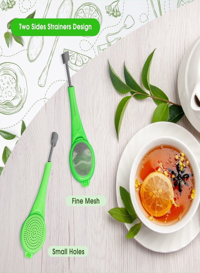 VEIREN 3 Pieces Long-Handled Tea Filters Plastic Tea Infuser Fime Mesh with Built-in plunger Reusable Two Sides Strainers for Loose Tea/Coffee/Tea Bag/Herbal/Spice Portable Teaware Accessories, Green - Image 2