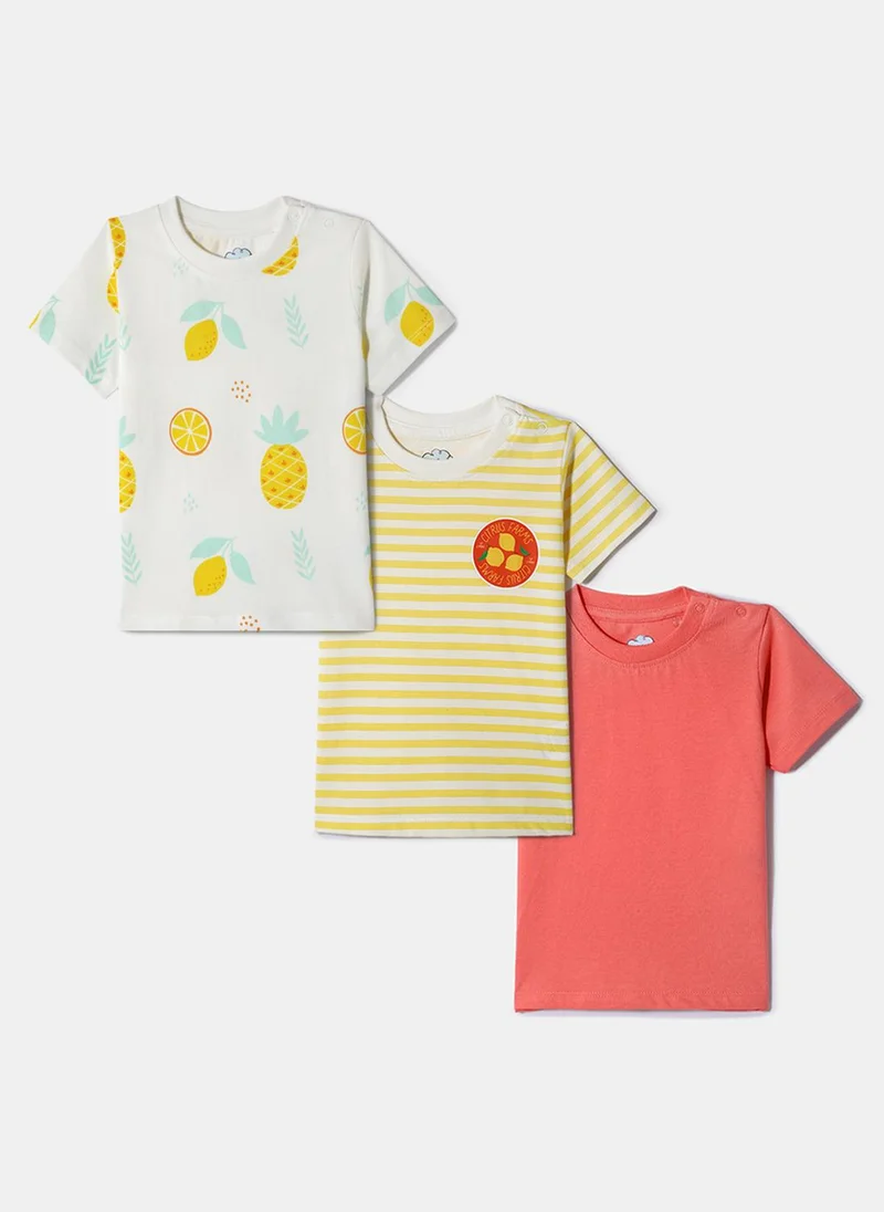 Nautinati Nautinati Pack of 3 Red, Yellow and White Printed Tops for Girls