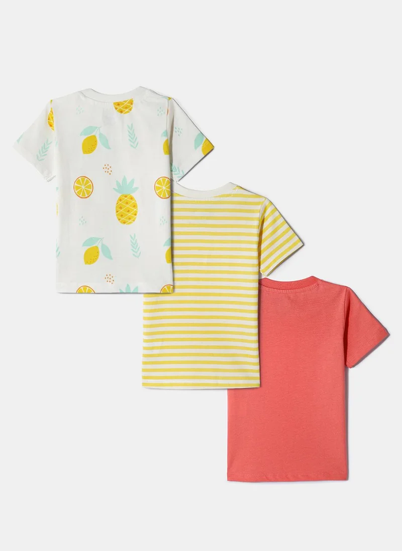 Nautinati Nautinati Pack of 3 Red, Yellow and White Printed Tops for Girls